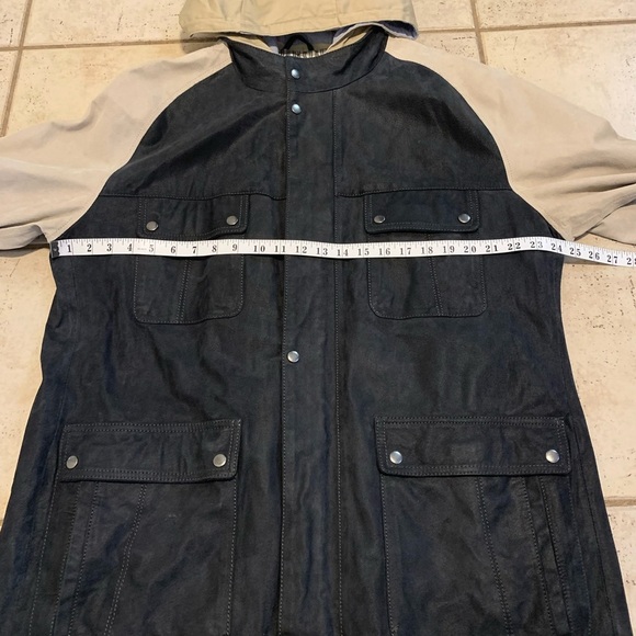 Blink Genuine Leather Colorblock Jacket XL Black Suede & Beige Hooded Parka - Picture 11 of 16